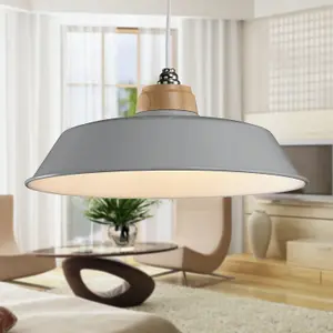 First Choice Lighting Jakob Grey Metal and Wood Easy Fit Pendant Shade