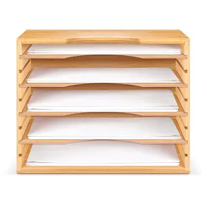 Woodluv Desk Organiser Paper Tray, wooden desk file organiser a4 paper letter tray With 5 Tier Racks Shelves