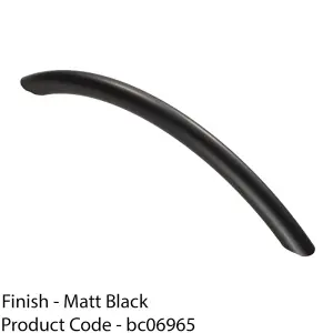 Curved Bow Cabinet Pull Handle 190 x 10mm 160mm Fixing Centres Matt Black