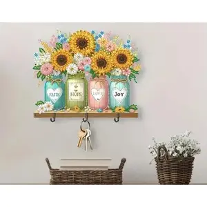 5d Diy Sunflower Inspiring Vases Diamond Art Kit Crystal Embroidery Rhinestone Acrylic Wall Hanging Decoration With Hooks