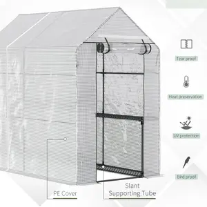 Outsunny Walk in Greenhouse w/Shelves Steeple Grow House 186x 120 x 190cm White