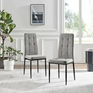 Furniturebox UK Dining Chair - 2x Paloma Grey Fabric Upholstered Dining Chair Black Legs - Contemporary Dining Kitchen Furniture