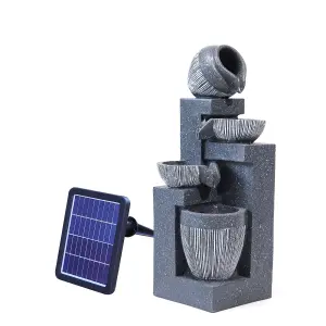 Outdoor Garden LED Water Fountain Water Feature Tiered Rockery Decor with Pump Solar Power