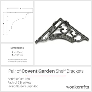 Oakcrafts - Pair of Antique Cast Iron Covent Garden Shelf Brackets - 150mm x 150mm