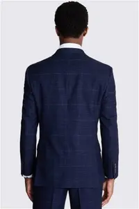 Moss | Men's Tailored Fit Navy Blue Black Check Double Breasted Suit Jacket