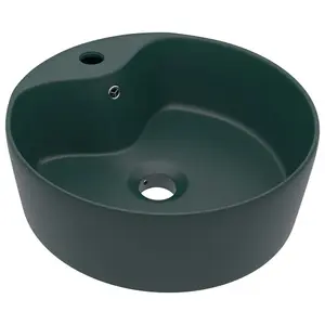 Berkfield Luxury Wash Basin with Overflow Matt Dark Green 36x13 cm Ceramic