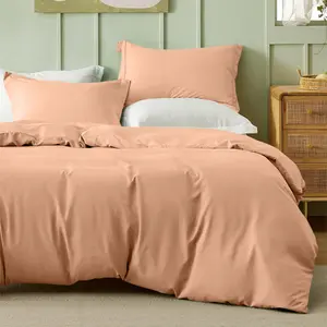 Odil Microfiber Solid Colour Duvet Cover Set with Pillowcases Peach / King Duvet Cover Set