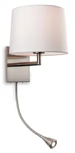 Luminosa Grand 1 Light Indoor Wall Light with Reading Lamp Brushed Steel, Cream Shade, E27