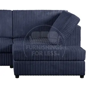 Luxor Navy Blue Jumbo Cord Large 5 Seater Corner Sofa Long Right Hand Facing - Full Back