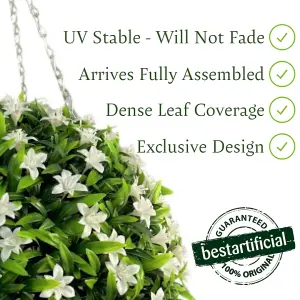 Best Artificial 28cm White Lily Hanging Basket Flower Topiary Ball - Suitable for Outdoor Use - Weather & Fade Resistant