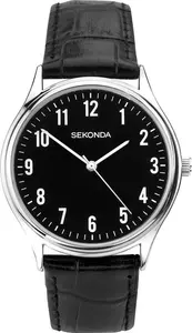 Sekonda Mens 40mm Evans Classic Three Hand Analogue Quartz Watch Alloy Case With Black Leather Strap