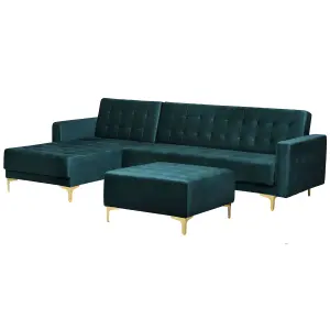 Corner Sofa with Ottoman ABERDEEN Teal Velvet Right Hand