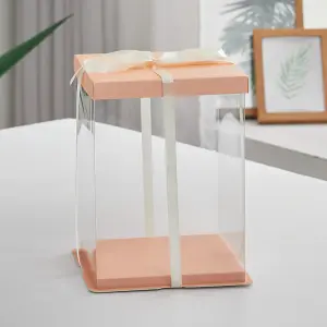 10 Inch Pink Clear Plastic Cake Gift Box with Ribbon 30cm W x 30cm D x 35cm H