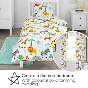 Bloomsbury Mill -  Jungle Animal Curtains for Kids Bedroom - Lined Curtain Pair  with Tie Backs 66 x 72 inch or 168cm x 183cm