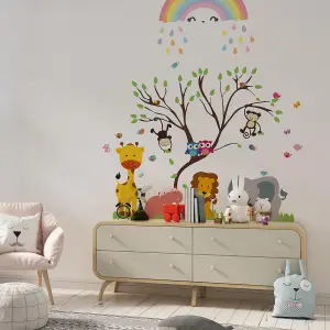 Walplus Combo Kids - Safari Animals Over The Rainbow Wall Sticker PVC