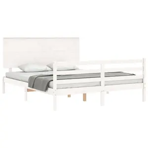 Berkfield Bed Frame with Headboard White King Size Solid Wood