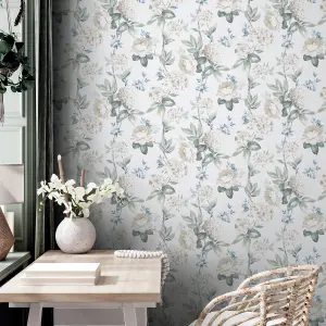 Keeka Floral Blue Cream Wallpaper