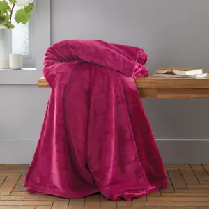 Catherine Lansfield Extra Large Raschel Velvet Touch 200x240cm Blanket Throw Hot Pink