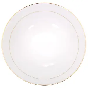 Set of 4 Durable White Ceramic Dinner Bowls with Dual Shiny Gold Plated Rims