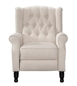 Fabric Linen Beige Marianna Manual Recliner Wingback Chair