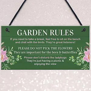 Red Ocean Novelty Garden Rules Sign for Outdoor Decor Funny and Quirky Sign for Garden Enthusiasts