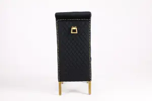 A Pair of Velvet Dining Chairs with Golden Legs in Black