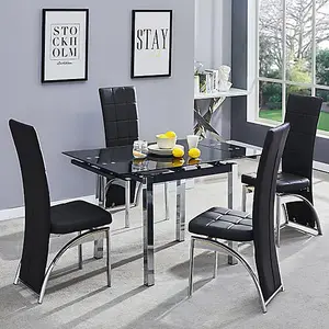 Paris Extending Black Glass Dining Table 4 Ravenna Black Chairs