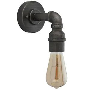 Industrial Indoor Wall Light Aged Pewter Exposed Pipe Vintage Filament Lamp