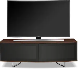 Centurion Supports Caru Gloss Black and Walnut Beam-Thru Remote Friendly Contemporary "D" Shape Design up to 65" TV Cabinet