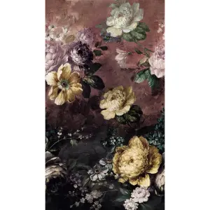 Grandeco Painted Flowers Burgundy 3 Lane Repeatable Wallpaper Mural 159 x 280cm