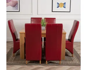 Dakota 127 x 82 cm Chunky Oak Small Dining Table and 6 Chairs Dining Set with Lola Burgundy Leather Chairs