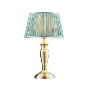 Table Lamp Antique Brass & Fir Silk 60W E27 GLS Base & Shade e10530