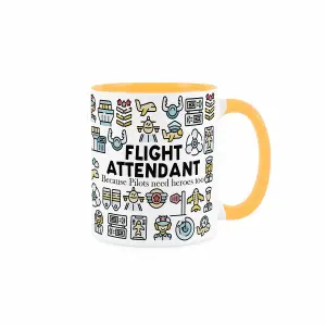 Flight Attendant Mug - Humorous Novelty Gift for Aircraft Transport Staff - Tea/Coffee Hot Drinks Yellow Ceramic Cup Present