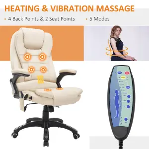 HOMCOM Vibrating Massage Heat Executive Home Office Chair Faux Leather Computer Swivel Recliner High Back for Adult, Beige