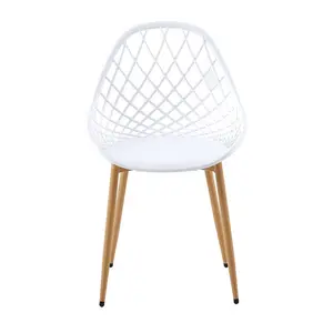 Dining Chair Plastic Seat with Sturdy Metal Legs (Set of 4) White/Natural