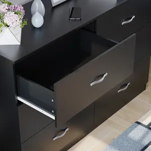 Vida Designs Riano Black 6 Drawer Chest (H)800mm (W)1200mm (D)400mm