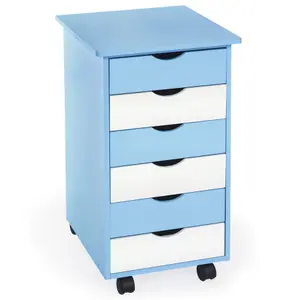 Chest of Drawers - with 6 drawers, made of wood, with 4 wheels, 36 x 40 x 65 cm - blue