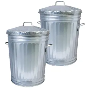 90L Extra Large Silver Galvanized Metal Dustbin For Home Kitchen & Garden Storage Or Waste Complete With Lid