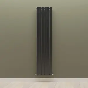 Vertical Black Single Flat Panel Radiator (H) 1800 mm x (W) 408 mm, 3284 BTU.