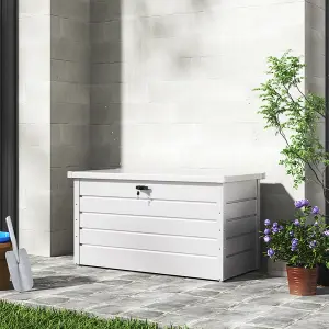 114cm W Galvanized Steel Outdoor Storage Patio Box  Garden Tool Cabinet with Lockable Lid, White