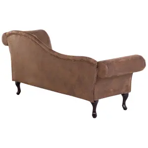 Right Hand Chaise Lounge Faux Suede Brown LATTES