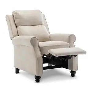 Recliner Manual Chair in Cream Faux Leather Suede