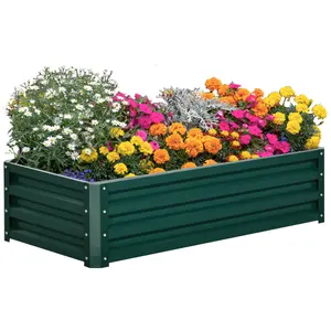 Outsunny Raised Garden Bed Elevated Planter Box for Flowers Green