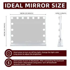 VANITII GLOBAL Hollywood Bluetooth Vanity Makeup Mirror with Lights 15 LED Standing Mirror Wall