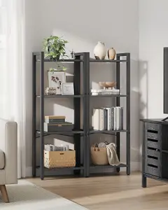 VASAGLE Bookshelf, 4-Tier Shelving Unit, Storage Rack for Home Office, Study, Living Room, Bedroom, Ebony Black and Ink Black