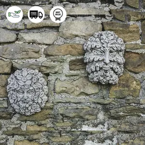 Green Man & Woman Stone Cast Leaf Wall Plaques