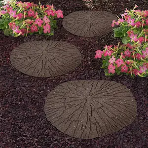 Reversible Outdoor Stepping Stones Eco-Friendly Cracked Log Effect Ornamental Recycled Rubber for Garden, Path & Patio x2