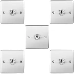 5 PACK 1 Gang Single Retro Toggle Light Switch SATIN STEEL 10A 2 Way Wall Plate