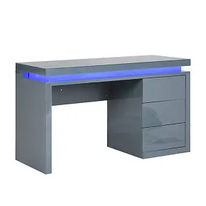 Emerson High Gloss Computer Desk In Grey With LED Lighting