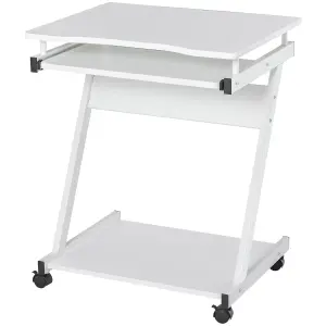 HOMCOM Movable Computer Desk with 4 Moving Wheels Sliding Keyboard Tray White